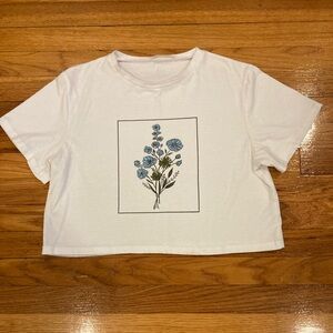 Romwe | Blue Flower Crop T-Shirt